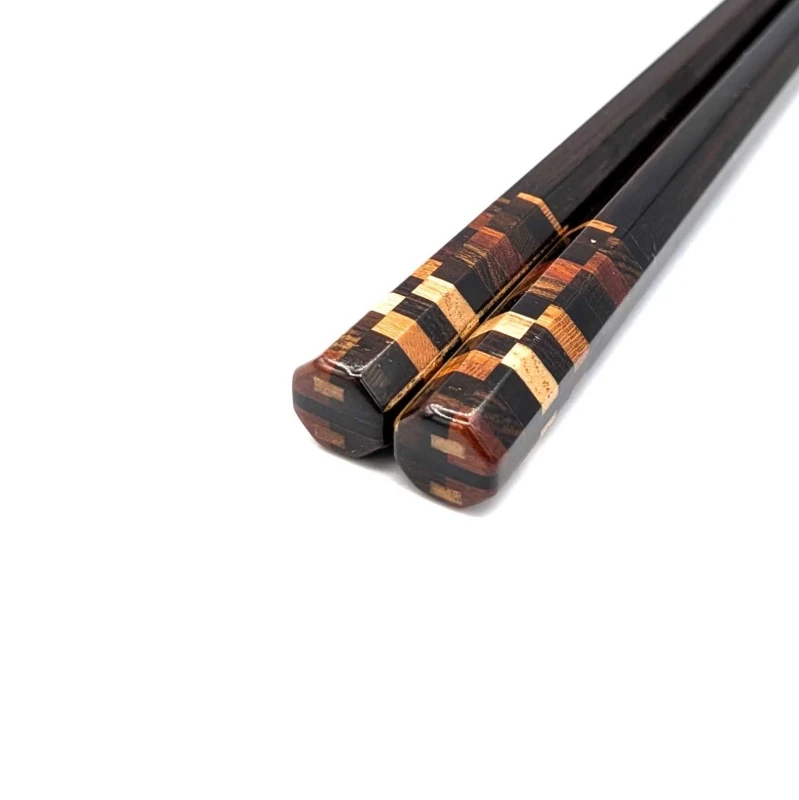 寄せ木入り八角箸　黒檀(大) 2枚目