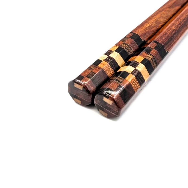 寄せ木入り八角箸　紫檀(中) 2枚目