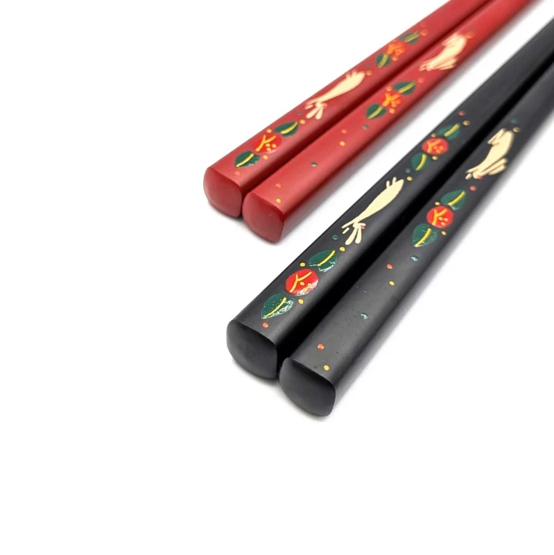 【送料無料】八雲塗箸　椿うさぎ　夫婦箸セット【桐箱入】 2枚目