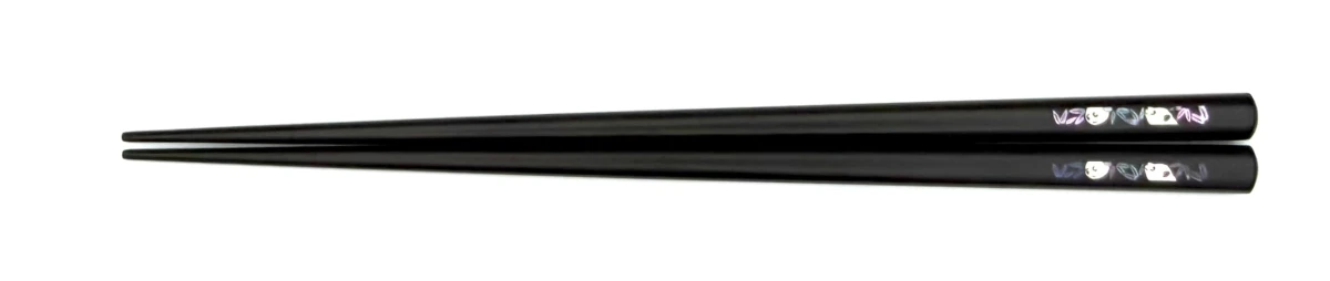 貝象嵌箸　ささパンダ　縞黒檀(大)