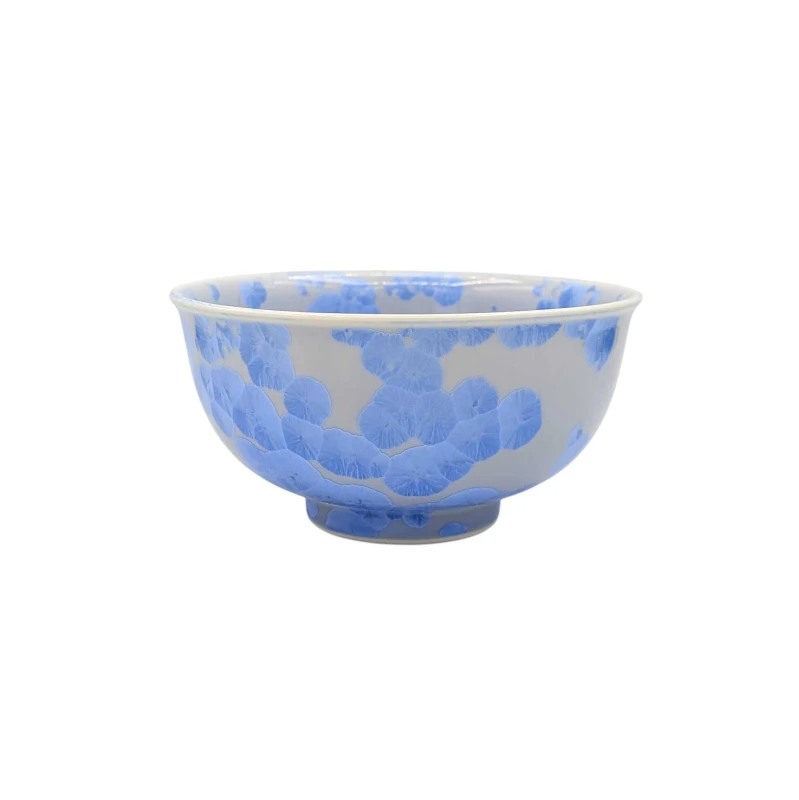 京焼　飯碗　花結晶　青