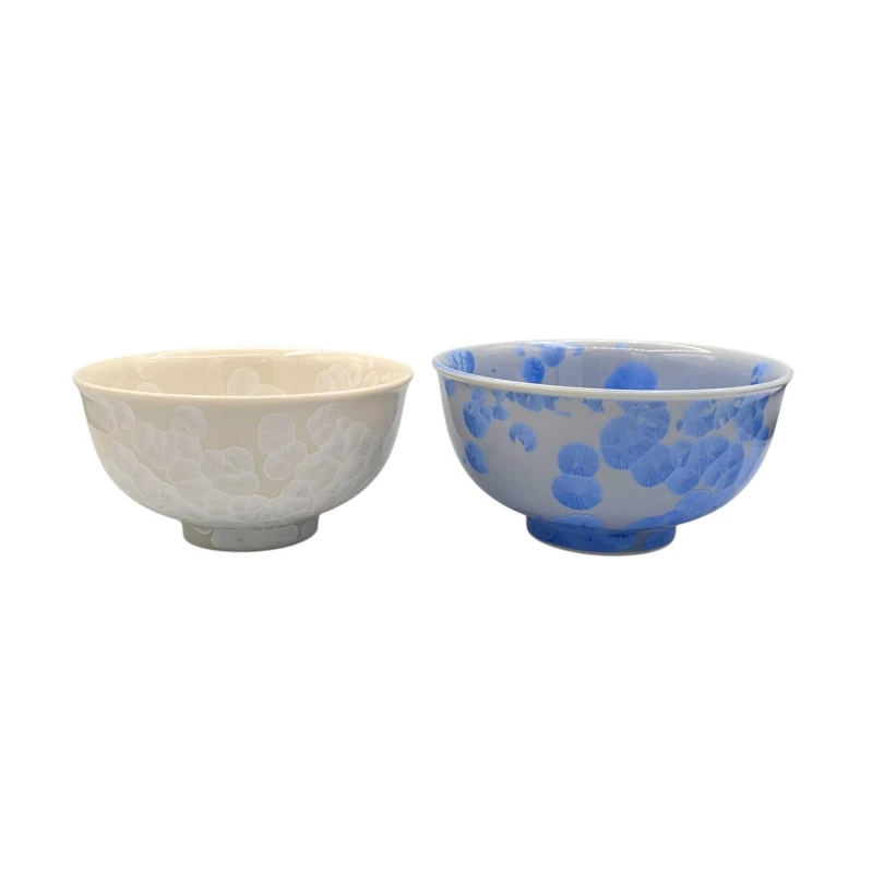 京焼　組飯碗　花結晶（青・白）