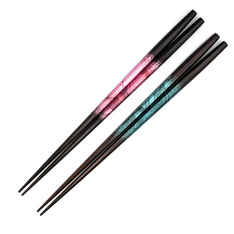 【送料無料】八角黒檀利休焼箔 虹彩青貝/ピンク 夫婦箸セット【桐箱入】 3枚目