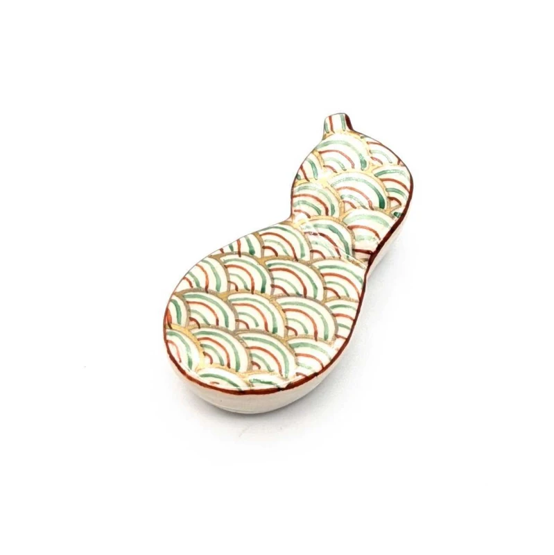 京焼 箸置 五色青海波丸瓢(緑)