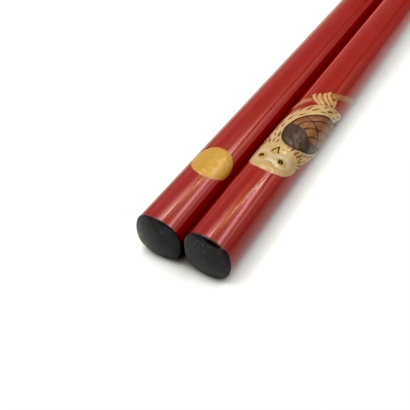 輪島塗先乾漆箸 満月にふくろう(中) 2枚目