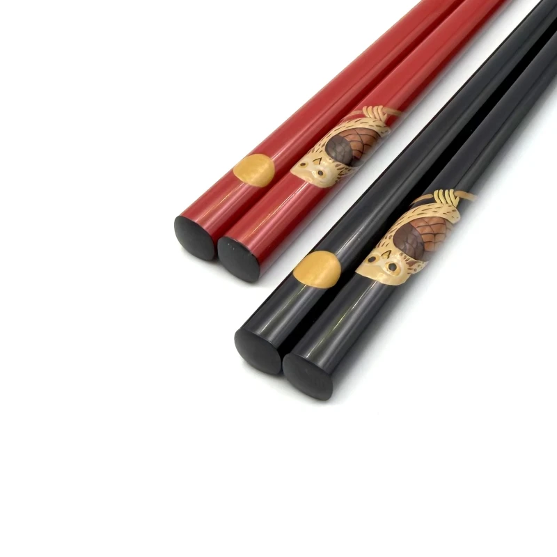 【送料無料】輪島塗先乾漆箸 満月にふくろう 夫婦箸セット【桐箱入】 2枚目