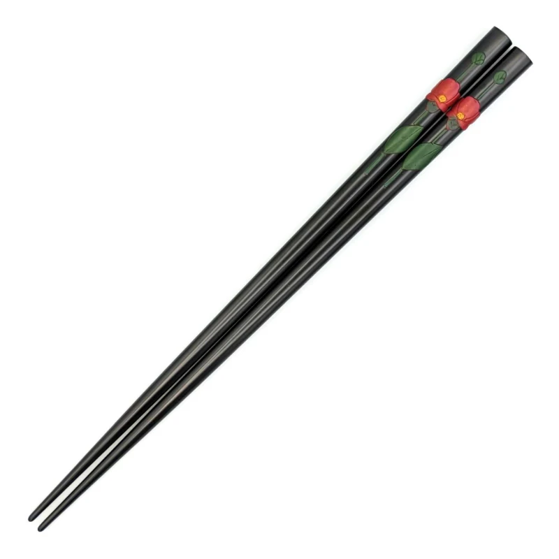 琉球漆器箸 つばき(黒) 3枚目